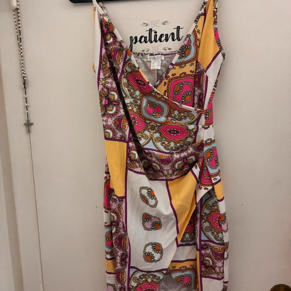 Colorful Patchwork Print Spaghetti Strap Dress – Venus – Size Medium